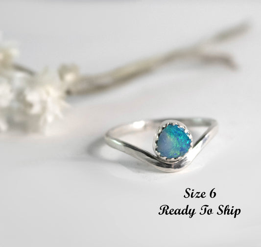 Aqua Fire Australian Opal Stacking Ring-Womens-LittleGreenRoomJewelry-LittleGreenRoomJewelry