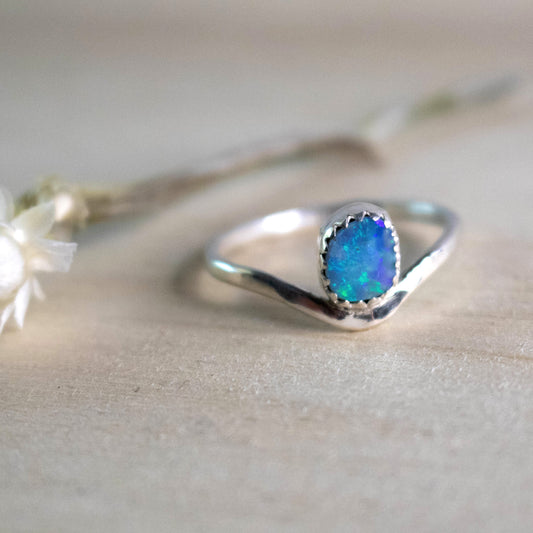 Aqua Australian Opal Stacking Ring-Womens-LittleGreenRoomJewelry-LittleGreenRoomJewelry