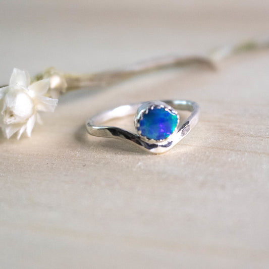 Chevron Stacking Ring With Australian Opal Stone-Womens-LittleGreenRoomJewelry-LittleGreenRoomJewelry
