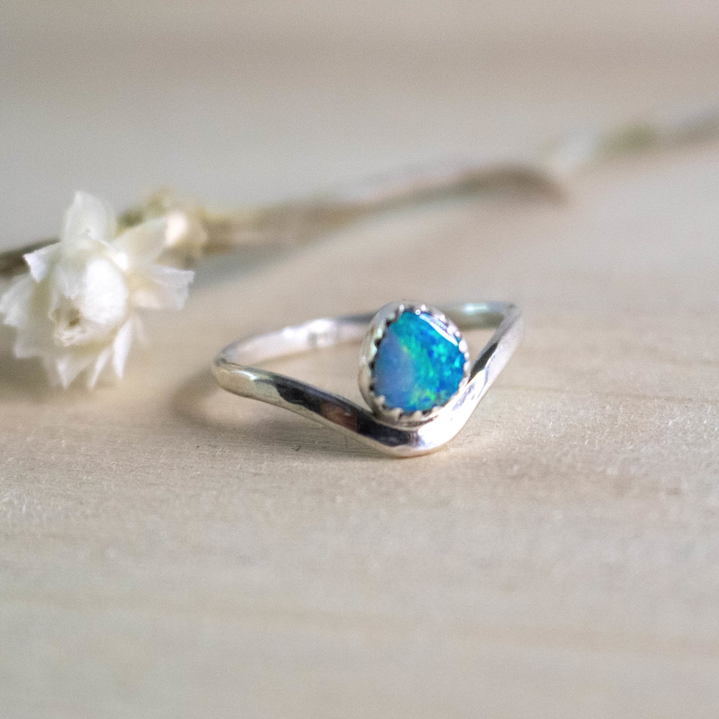 Aqua Fire Australian Opal Stacking Ring-Womens-LittleGreenRoomJewelry-LittleGreenRoomJewelry