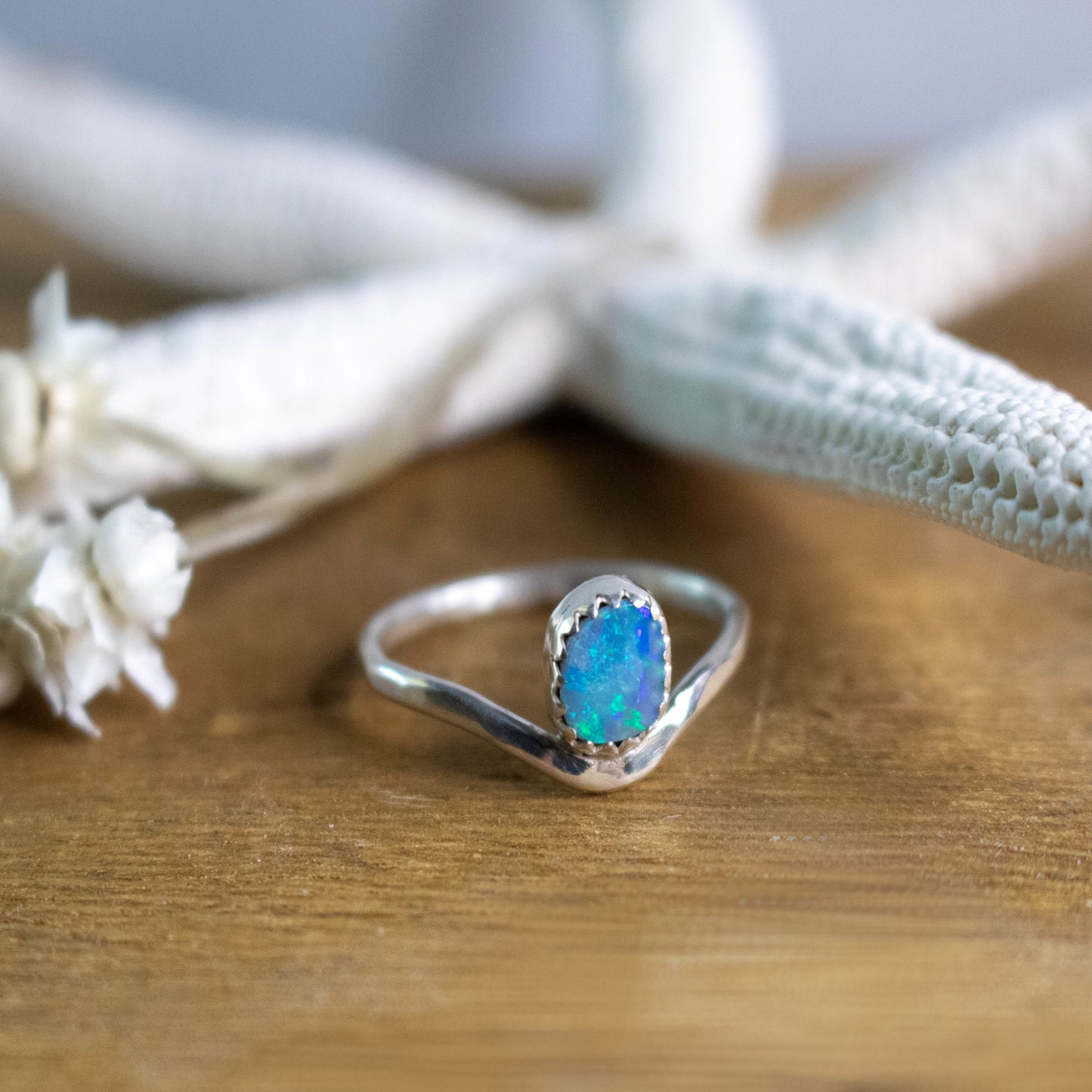 Aqua Australian Opal Stacking Ring-Womens-LittleGreenRoomJewelry-LittleGreenRoomJewelry