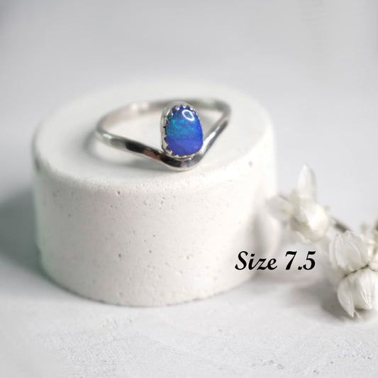 Blue Flash Australian Opal Chevron Ring-Womens-LittleGreenRoomJewelry-LittleGreenRoomJewelry