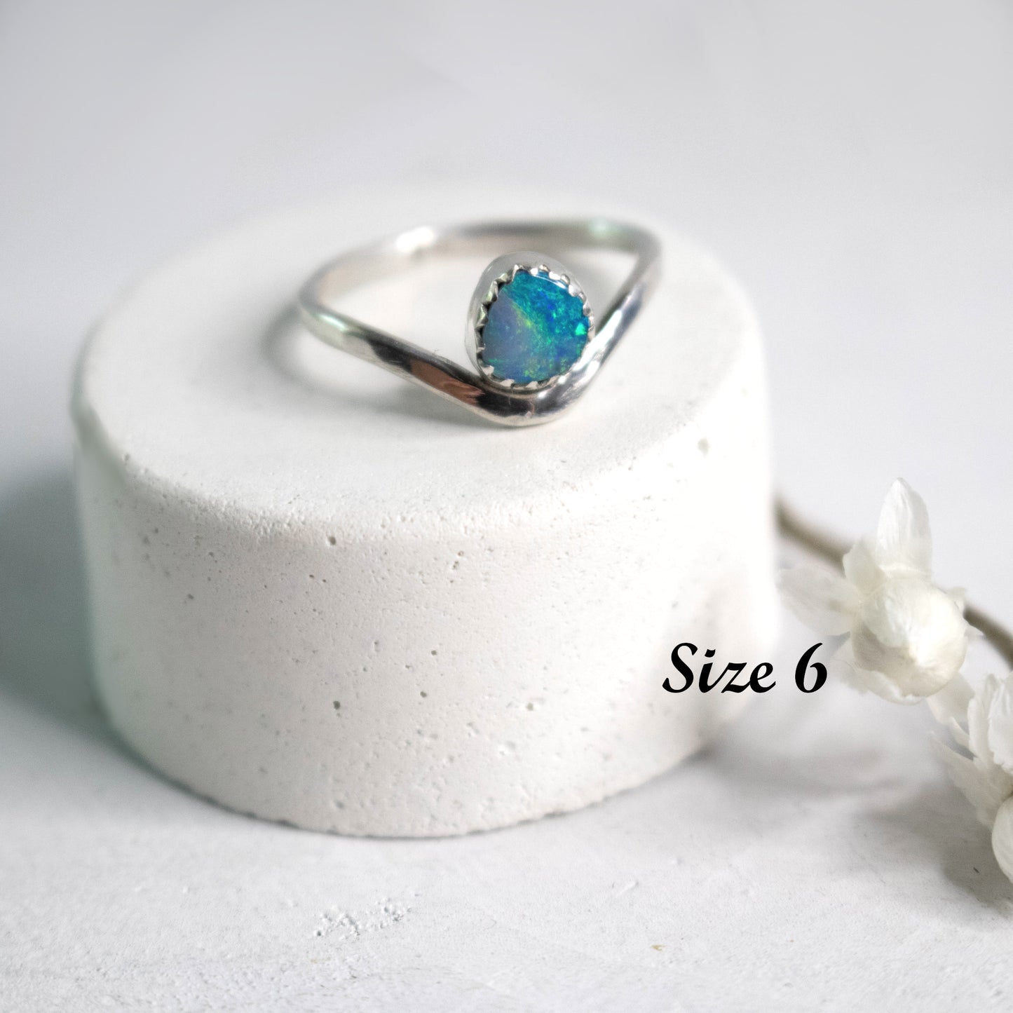 Aqua Fire Australian Opal Stacking Ring-Womens-LittleGreenRoomJewelry-LittleGreenRoomJewelry