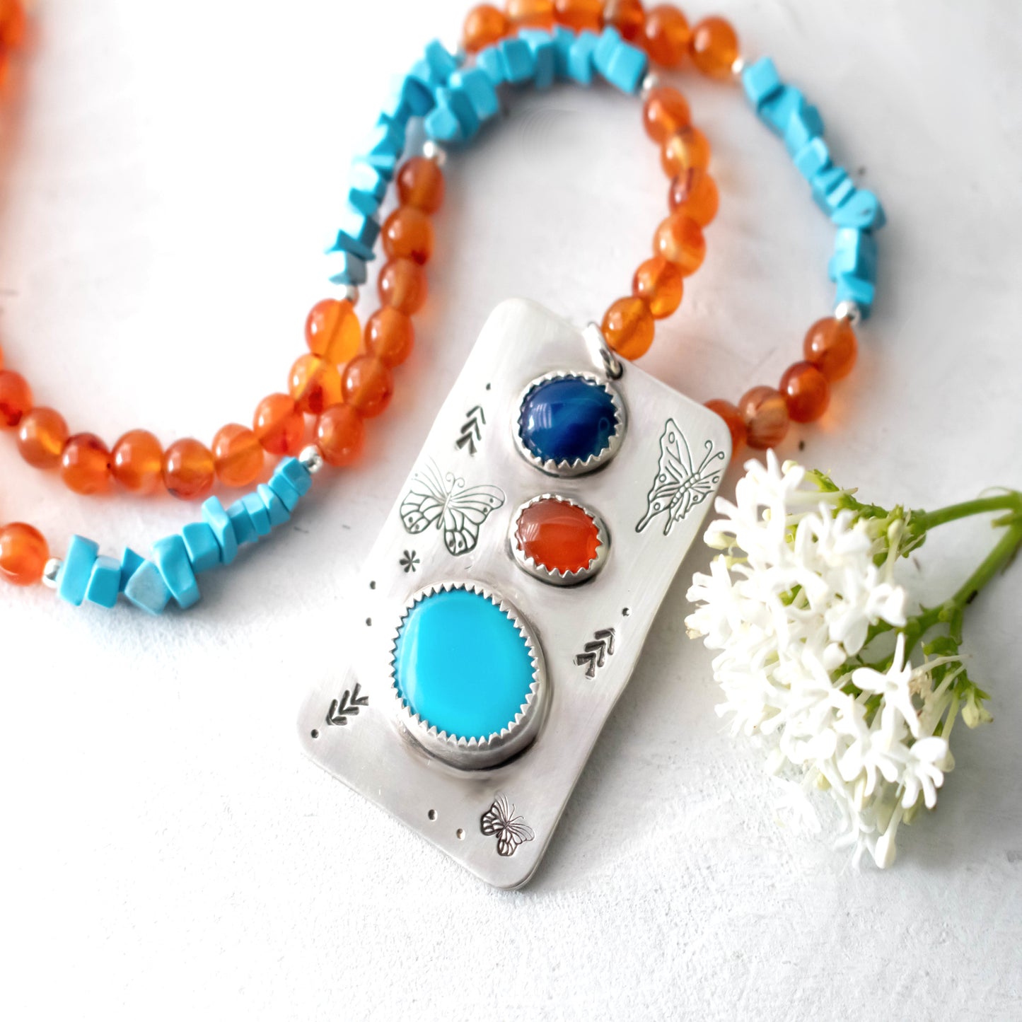 Turquoise And Carnelian Butterfly Spirit Necklace-Womens-LittleGreenRoomJewelry-LittleGreenRoomJewelry