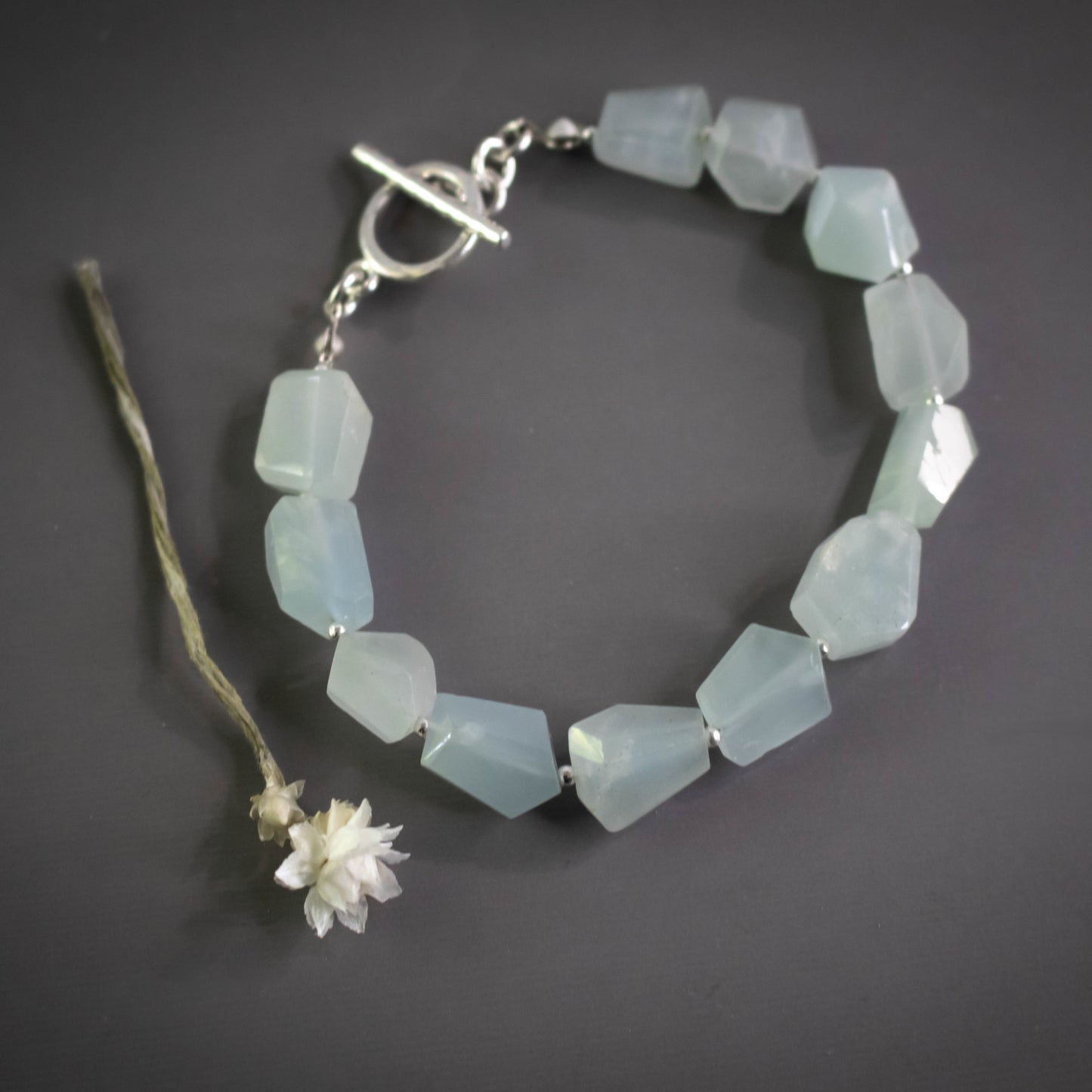 Organic Aquamarine Chunky Stone Bracelet-Womens-LittleGreenRoomJewelry-LittleGreenRoomJewelry