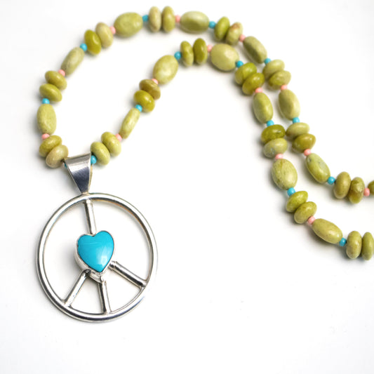 Peace And Love Turquoise Heart Necklace-Womens-LittleGreenRoomJewelry-LittleGreenRoomJewelry