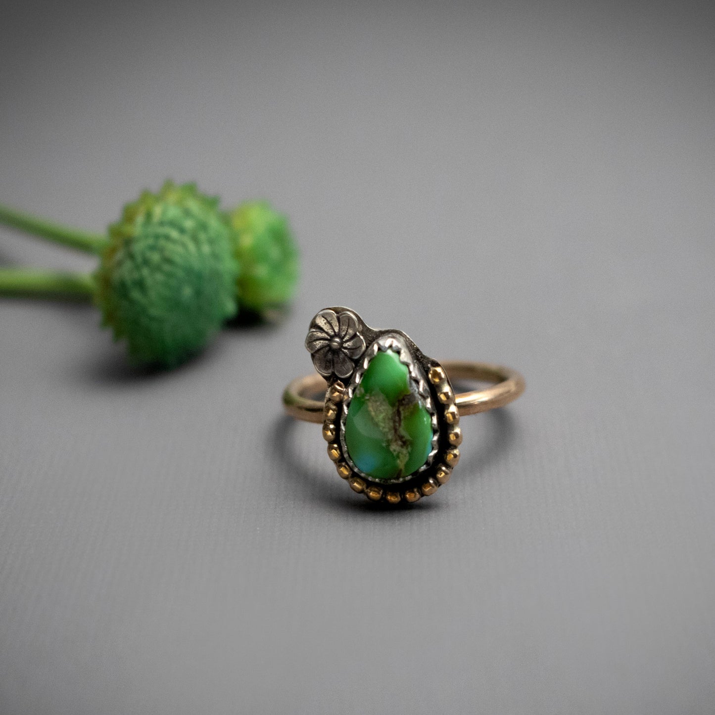 Green Sonoran Gold Turquoise Ring-Womens-LittleGreenRoomJewelry-LittleGreenRoomJewelry