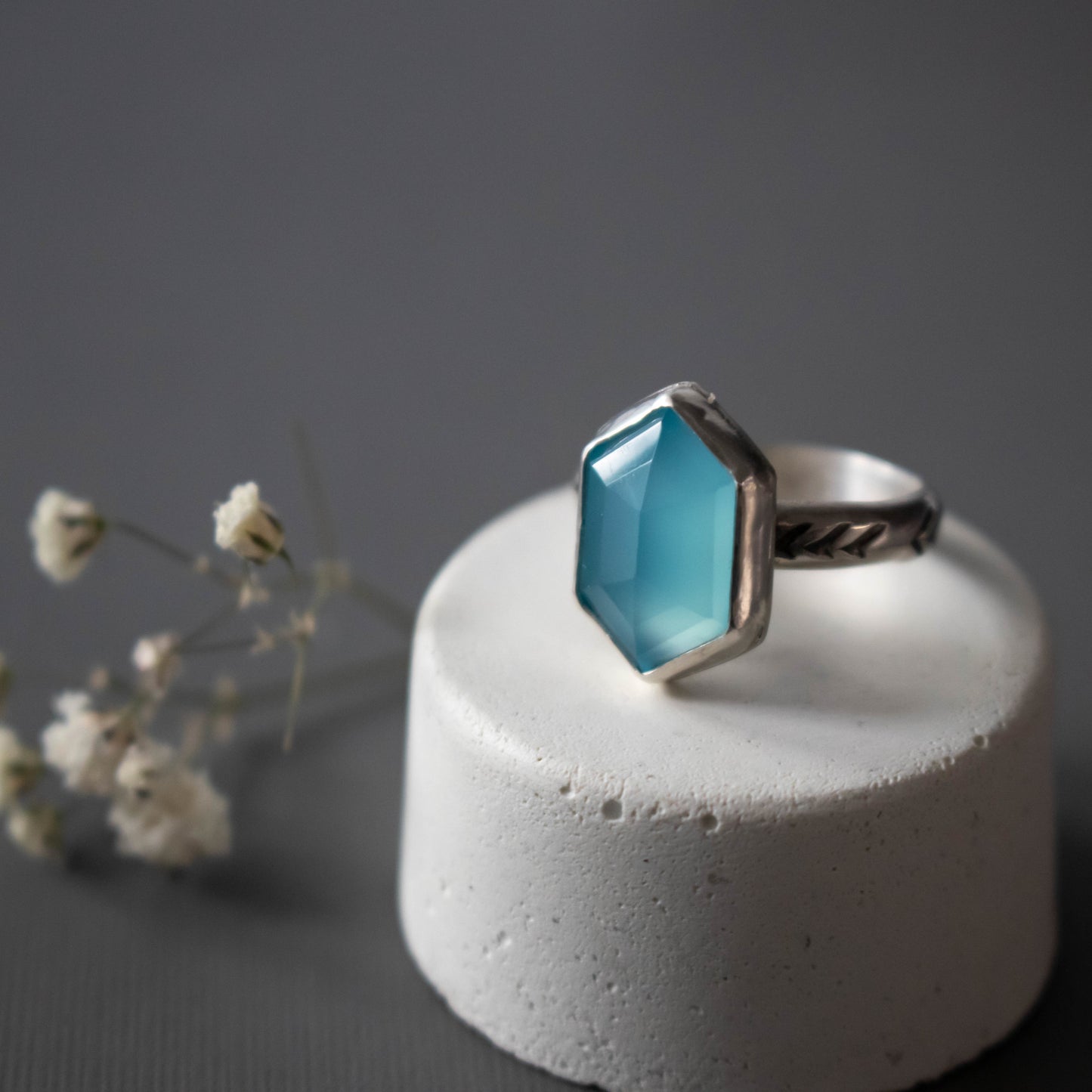 Size 8 Faceted Blue Chalcedony Sterling Silver Ring-Womens-LittleGreenRoomJewelry-LittleGreenRoomJewelry