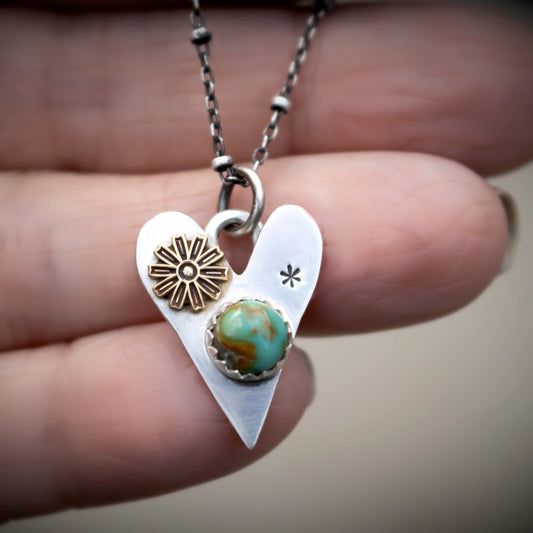 Heart Bouquet Sterling Silver Turquoise Necklace-Womens-LittleGreenRoomJewelry-LittleGreenRoomJewelry