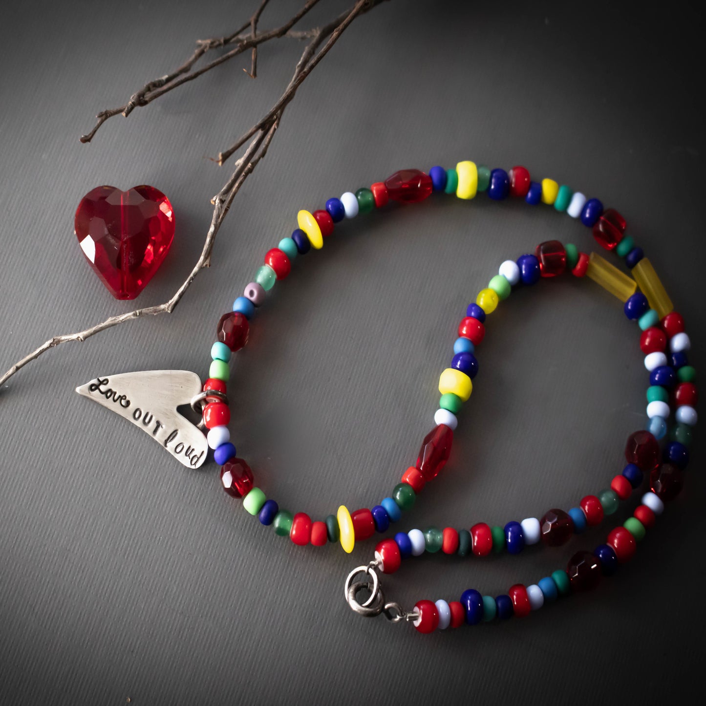 Love Out Loud Brushed Heart Beaded Necklace-Womens-LittleGreenRoomJewelry-LittleGreenRoomJewelry