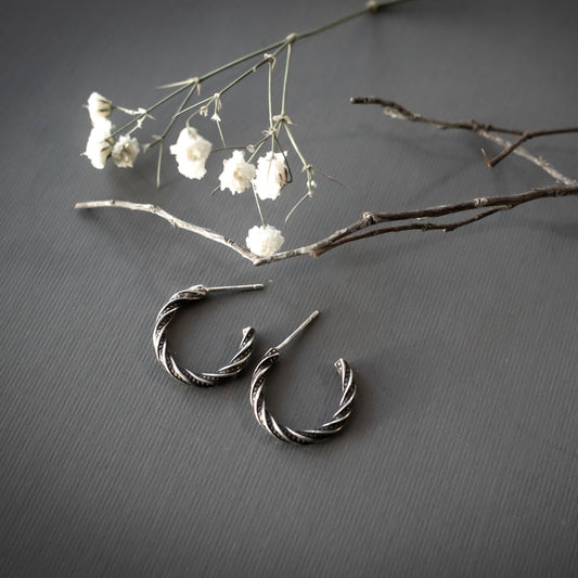 Twisted Sterling Silver Huggie Hoop Earrings-Womens-LittleGreenRoomJewelry-LittleGreenRoomJewelry