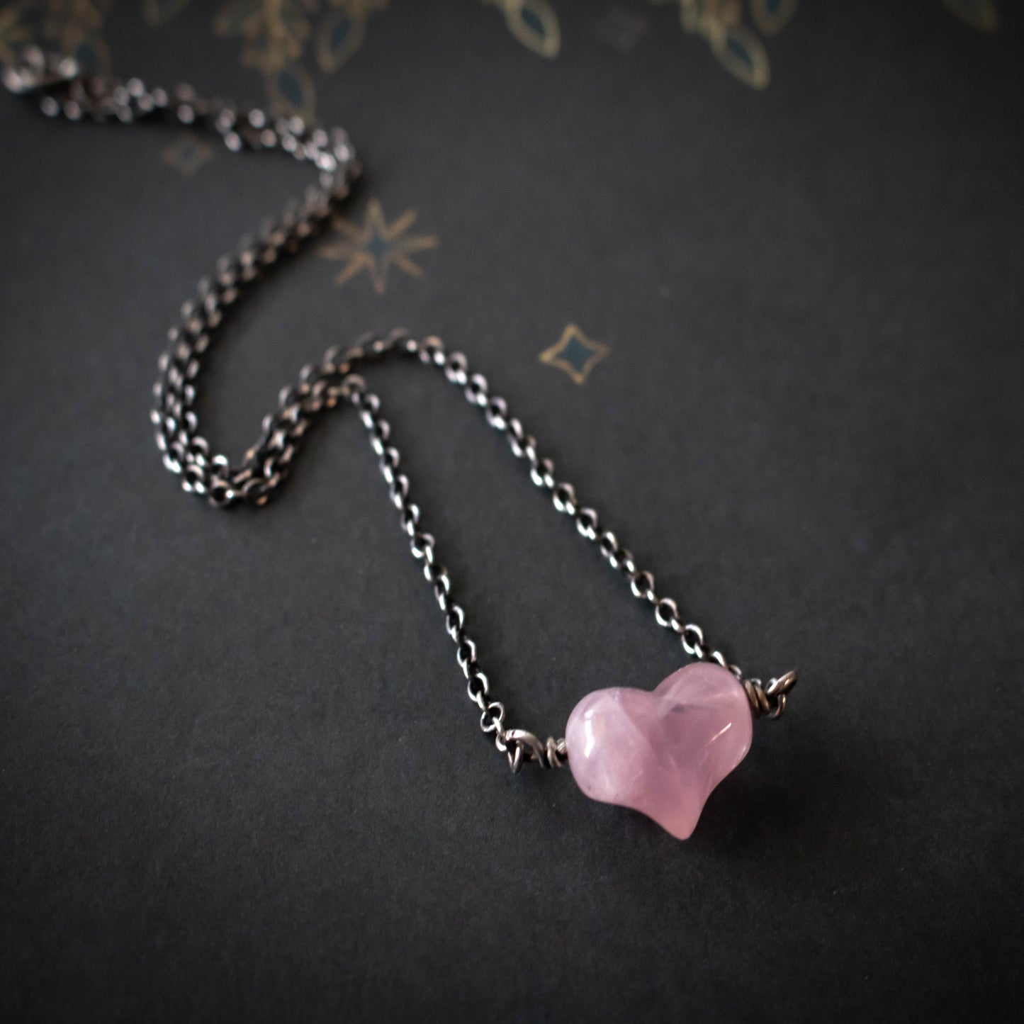 Sweet Pink Puffy Heart Rose Quartz Necklace-Womens-LittleGreenRoomJewelry-LittleGreenRoomJewelry