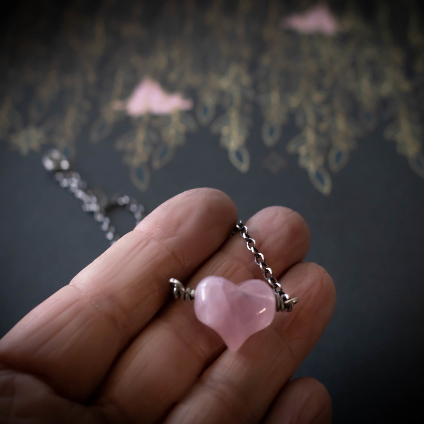 Sweet Pink Puffy Heart Rose Quartz Necklace-Womens-LittleGreenRoomJewelry-LittleGreenRoomJewelry