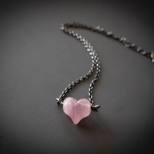 Sweet Pink Puffy Heart Rose Quartz Necklace-Womens-LittleGreenRoomJewelry-LittleGreenRoomJewelry