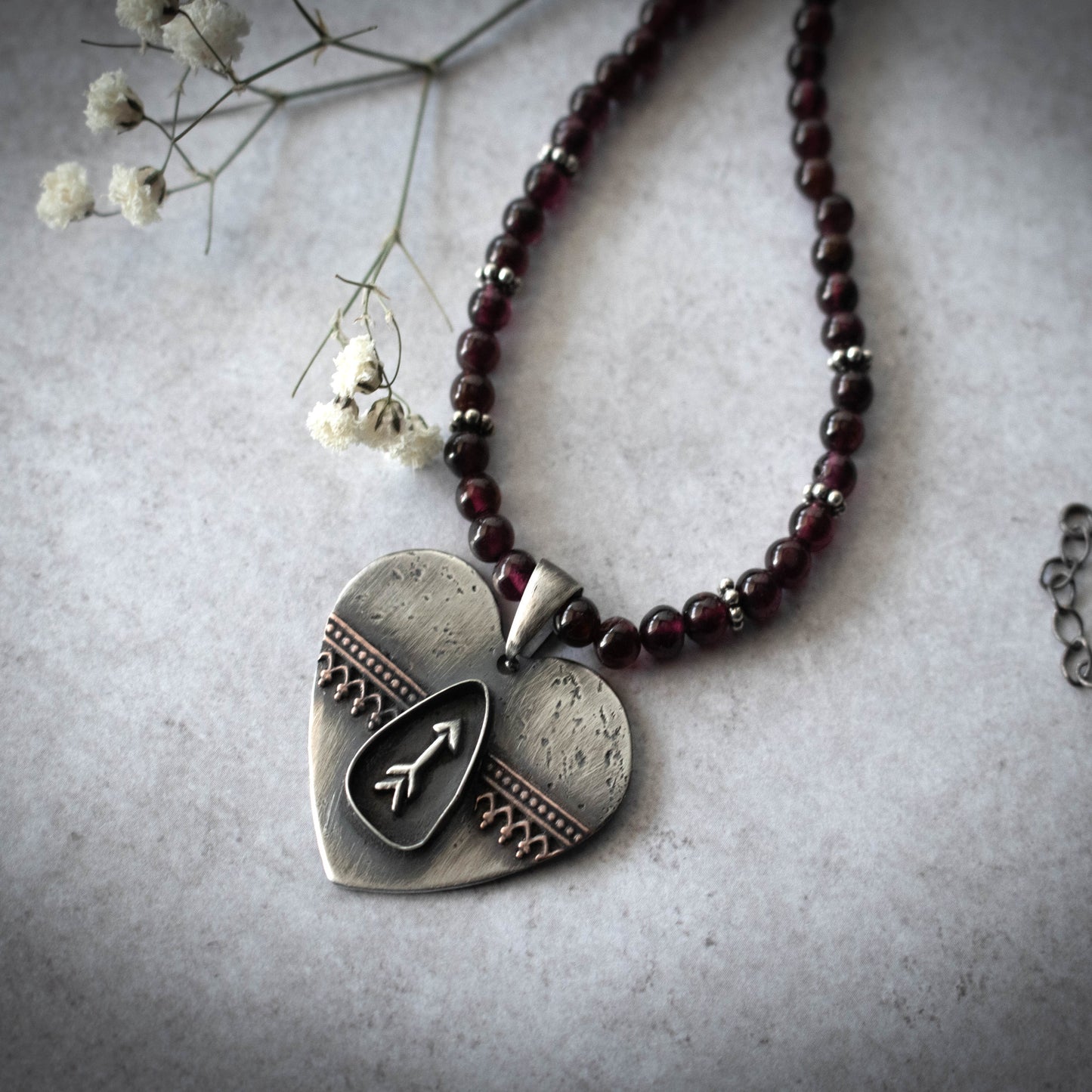 Captured Heart Sterling Silver and Copper Garnet Necklace-Womens-LittleGreenRoomJewelry-LittleGreenRoomJewelry