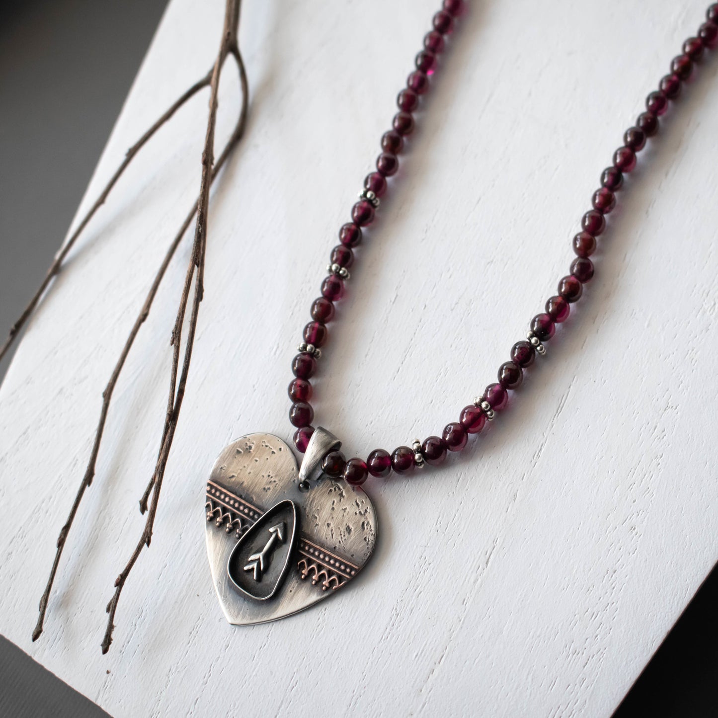 Captured Heart Sterling Silver and Copper Garnet Necklace-Womens-LittleGreenRoomJewelry-LittleGreenRoomJewelry