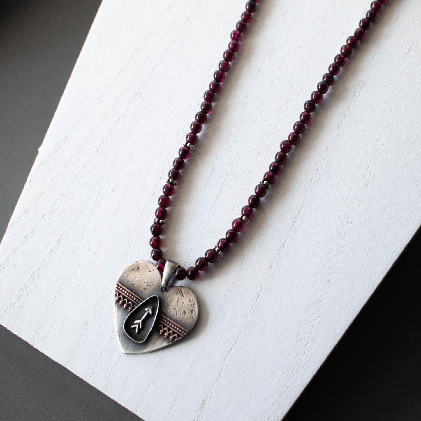 Captured Heart Sterling Silver and Copper Garnet Necklace-Womens-LittleGreenRoomJewelry-LittleGreenRoomJewelry