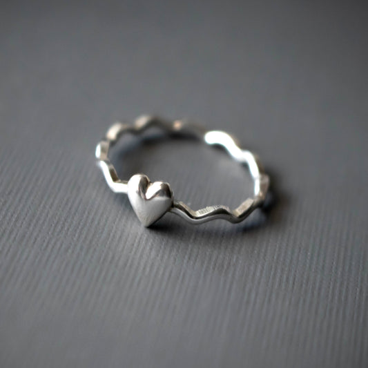 Remember Me Wavy Sterling Silver Heart Stacking Ring-Womens-LittleGreenRoomJewelry-LittleGreenRoomJewelry