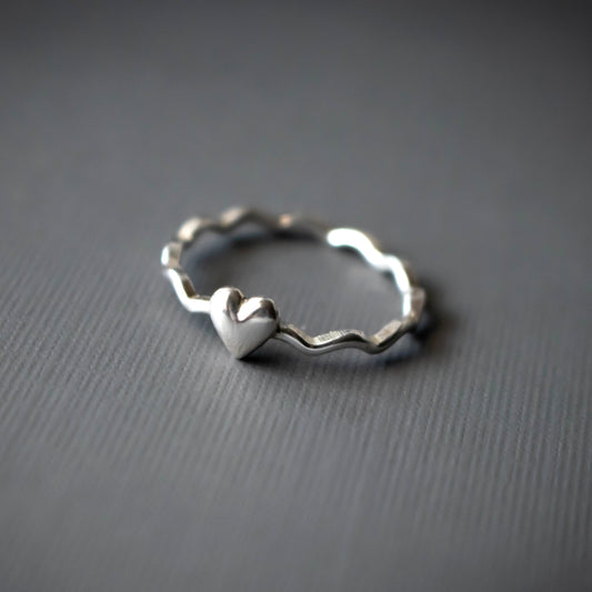 Remember Me Wavy Sterling Silver Heart Stacking Ring