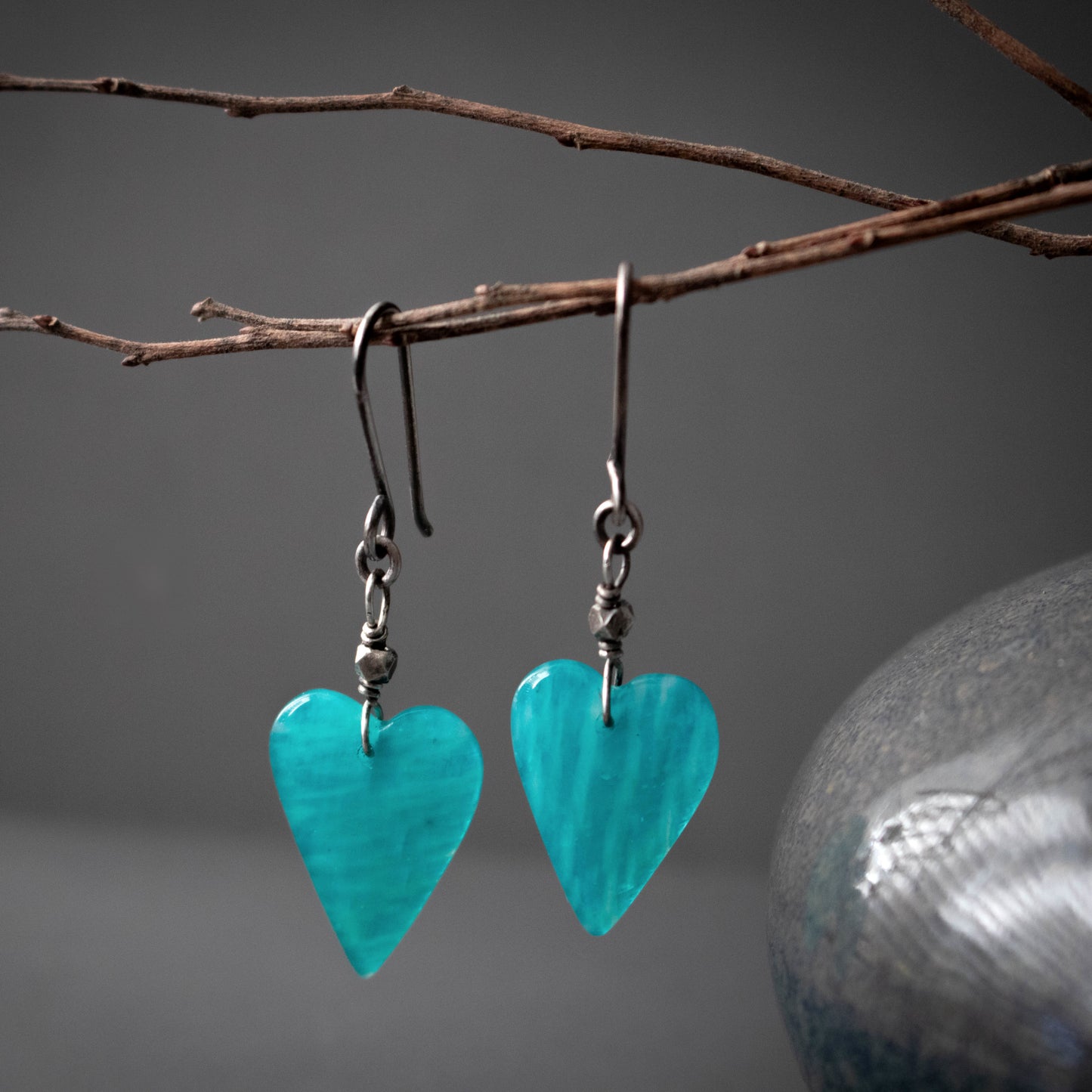 Amazonite Stone Heart Earrings-Womens-LittleGreenRoomJewelry-LittleGreenRoomJewelry