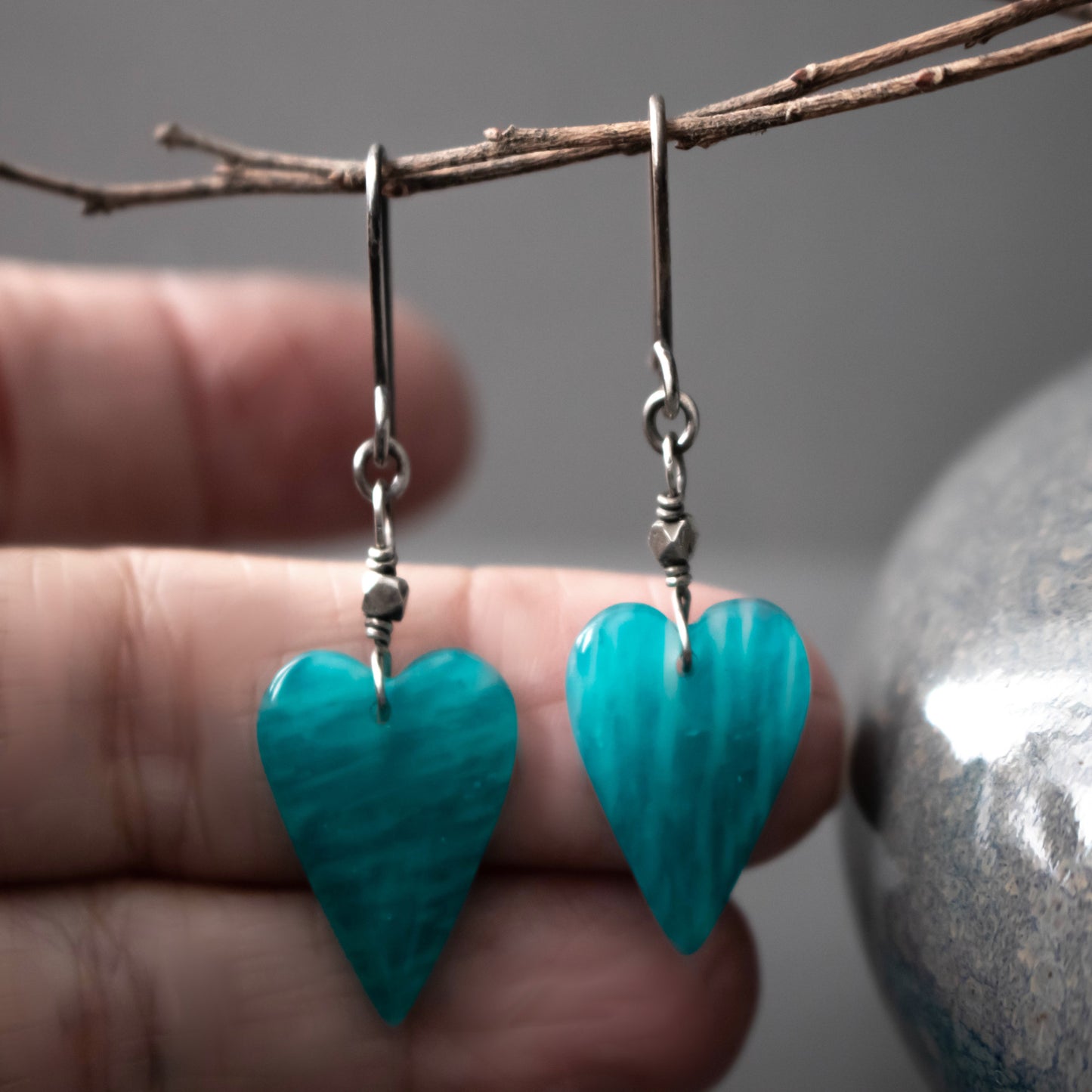 Amazonite Stone Heart Earrings-Womens-LittleGreenRoomJewelry-LittleGreenRoomJewelry