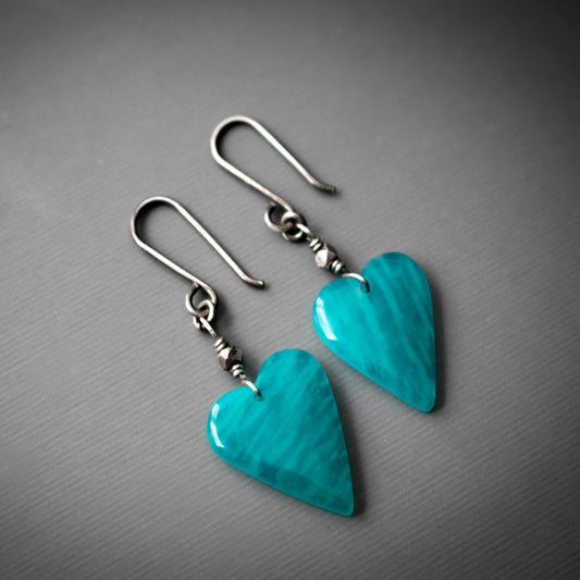 Amazonite Stone Heart Earrings-Womens-LittleGreenRoomJewelry-LittleGreenRoomJewelry