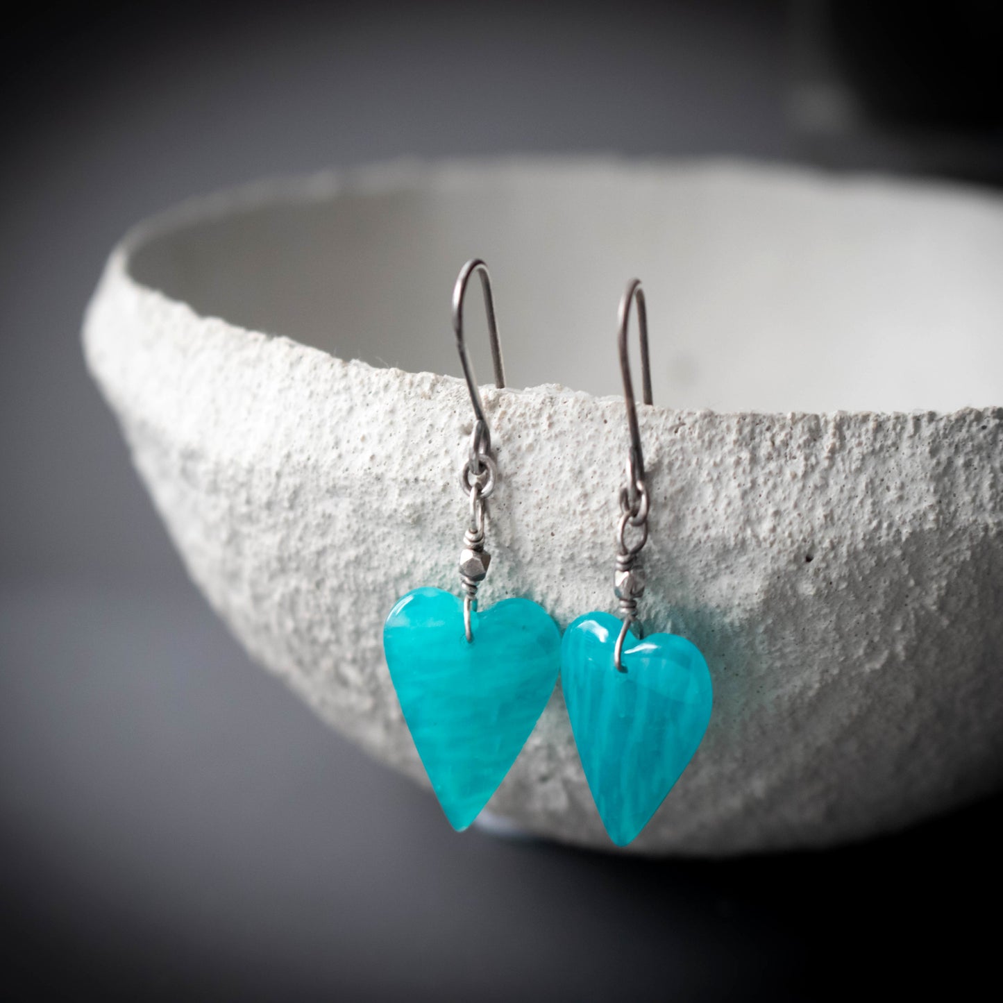 Amazonite Stone Heart Earrings-Womens-LittleGreenRoomJewelry-LittleGreenRoomJewelry