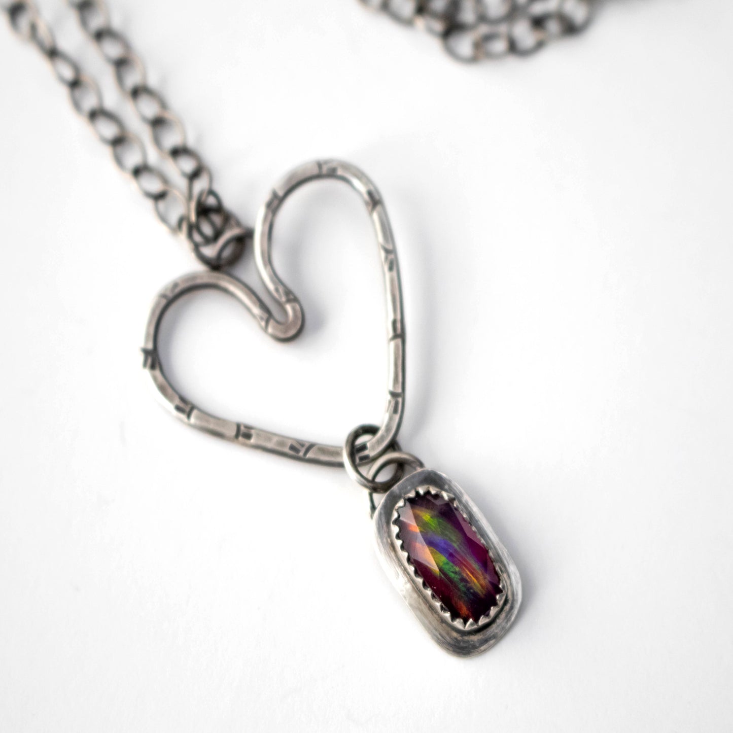 Raspberry Aurora Opal Heart Charm Necklace-Womens-LittleGreenRoomJewelry-LittleGreenRoomJewelry