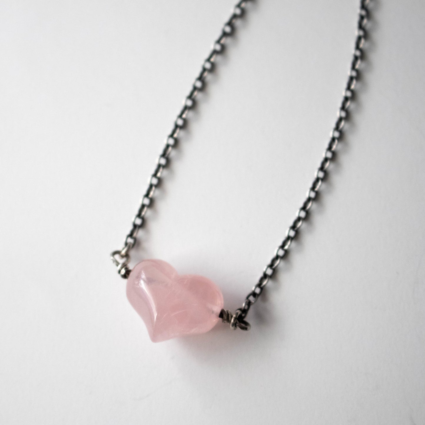 Sweet Pink Puffy Heart Rose Quartz Necklace-Womens-LittleGreenRoomJewelry-LittleGreenRoomJewelry