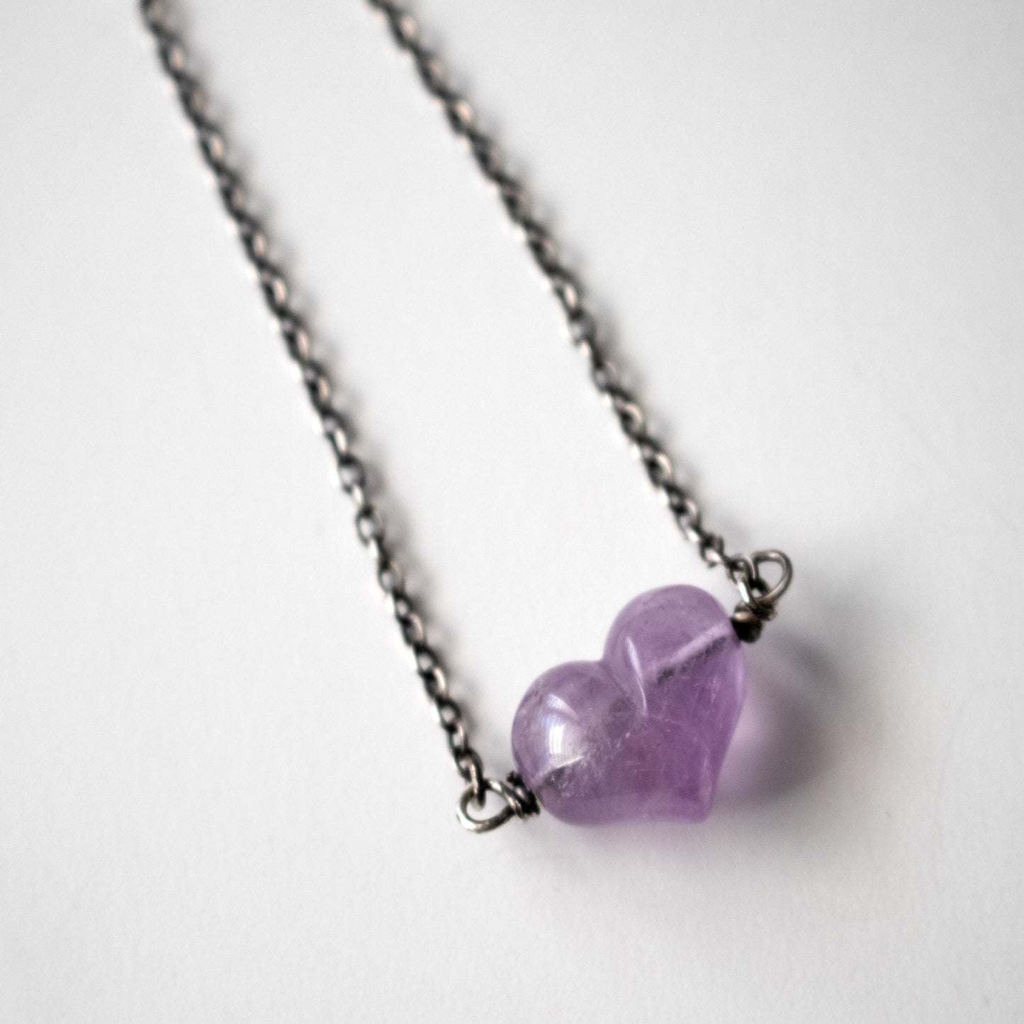 Purple Amethyst Puffy Heart Sterling Silver Necklace-Womens-LittleGreenRoomJewelry-LittleGreenRoomJewelry