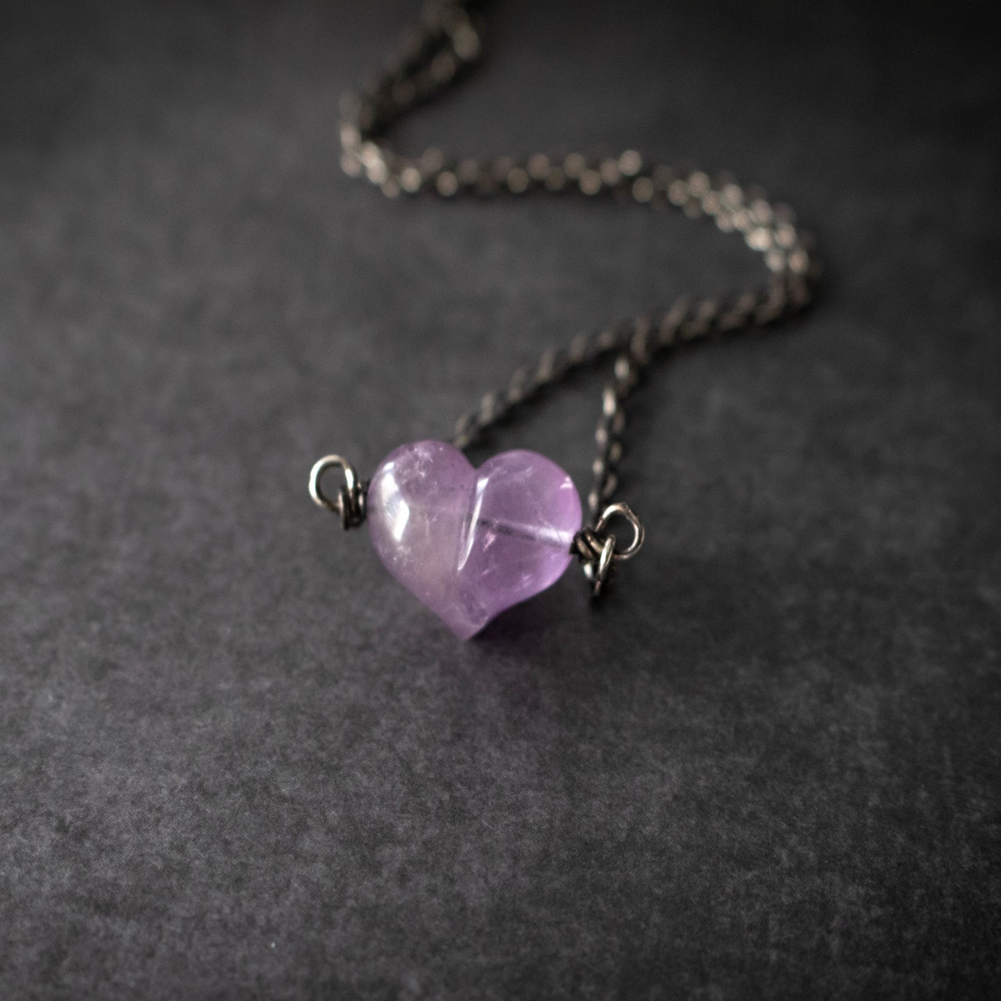 Purple Amethyst Puffy Heart Sterling Silver Necklace-Womens-LittleGreenRoomJewelry-LittleGreenRoomJewelry