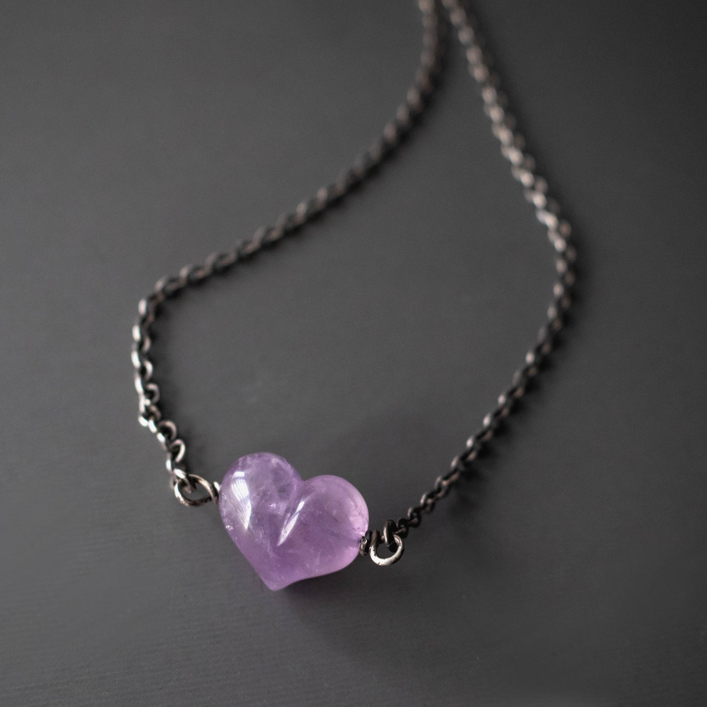 Purple Amethyst Puffy Heart Sterling Silver Necklace-Womens-LittleGreenRoomJewelry-LittleGreenRoomJewelry