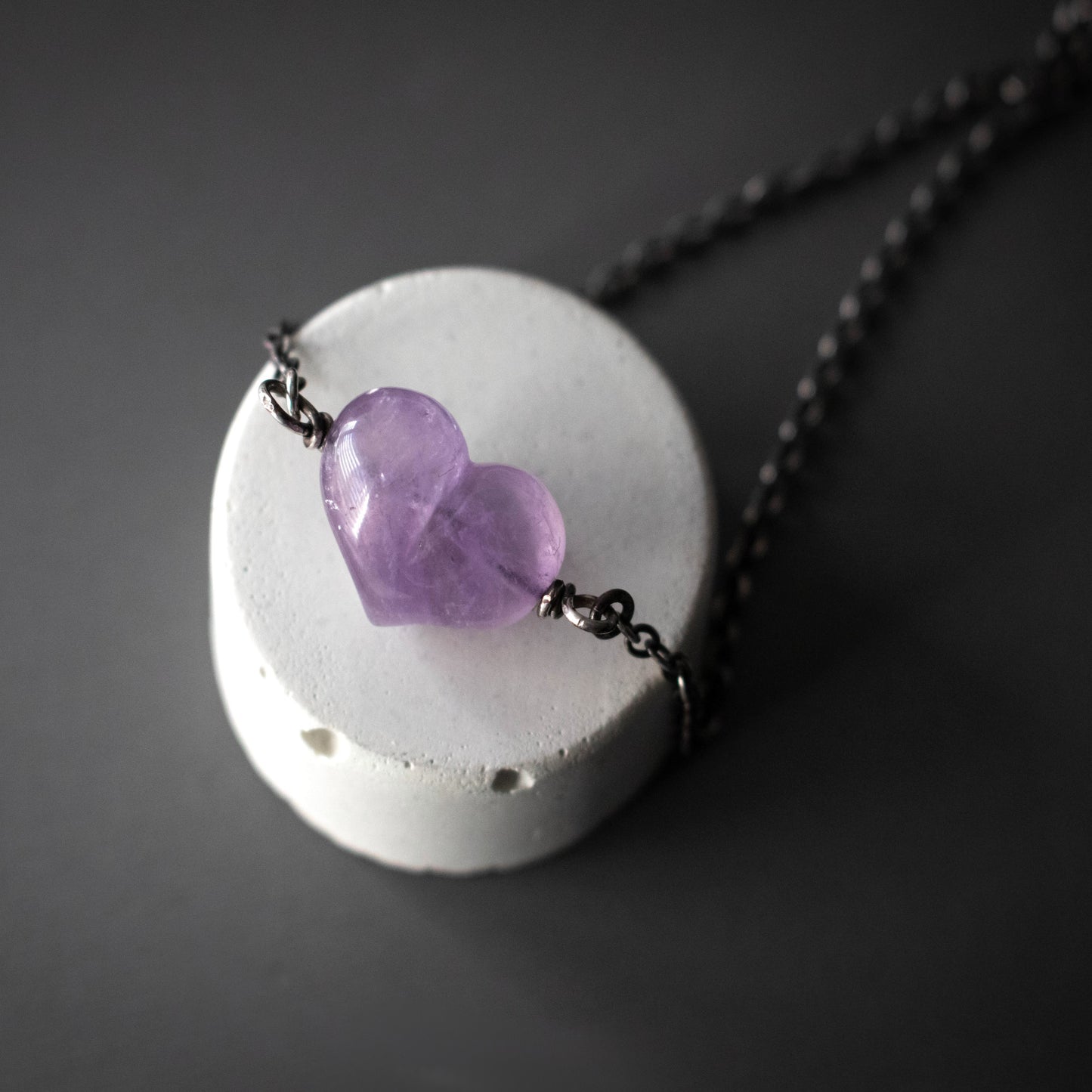 Purple Amethyst Puffy Heart Sterling Silver Necklace-Womens-LittleGreenRoomJewelry-LittleGreenRoomJewelry