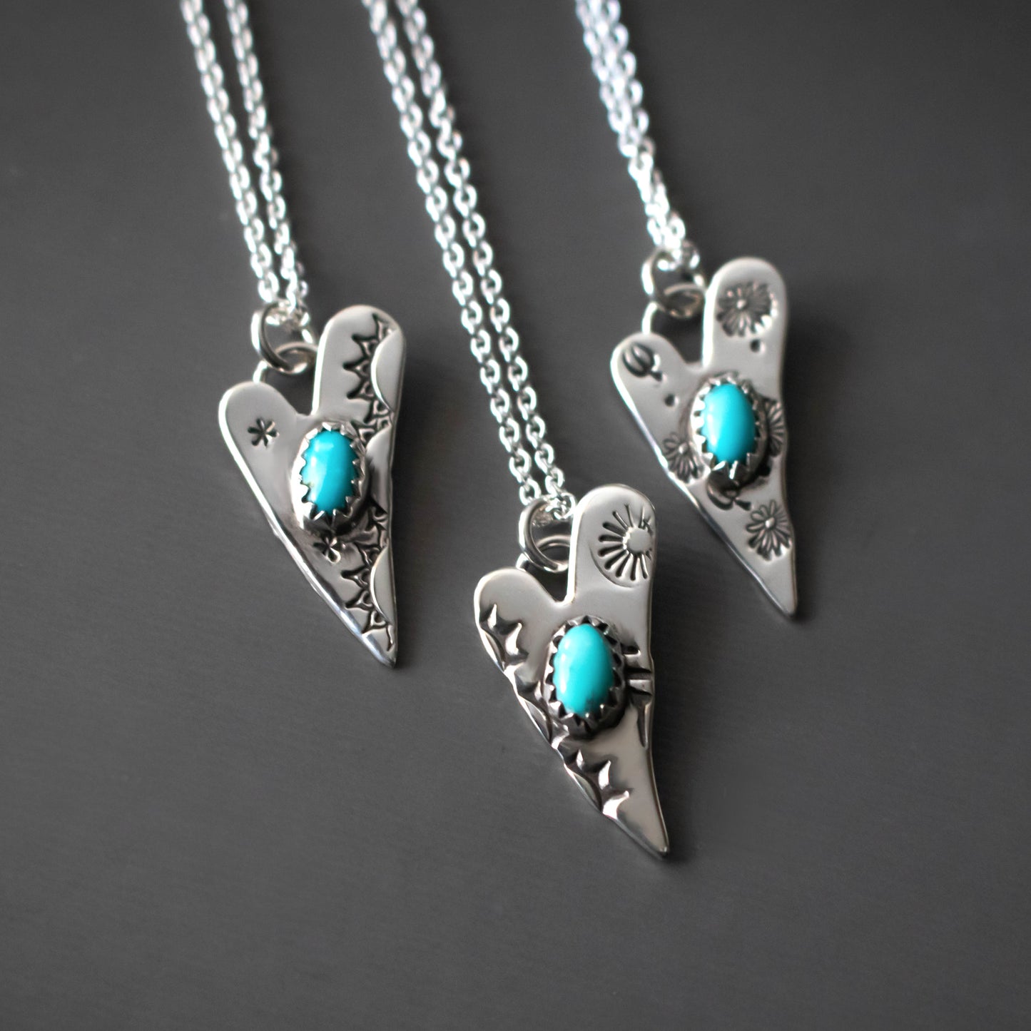 Turquoise Boho Sterling Silver Heart Necklace-Womens-LittleGreenRoomJewelry-LittleGreenRoomJewelry