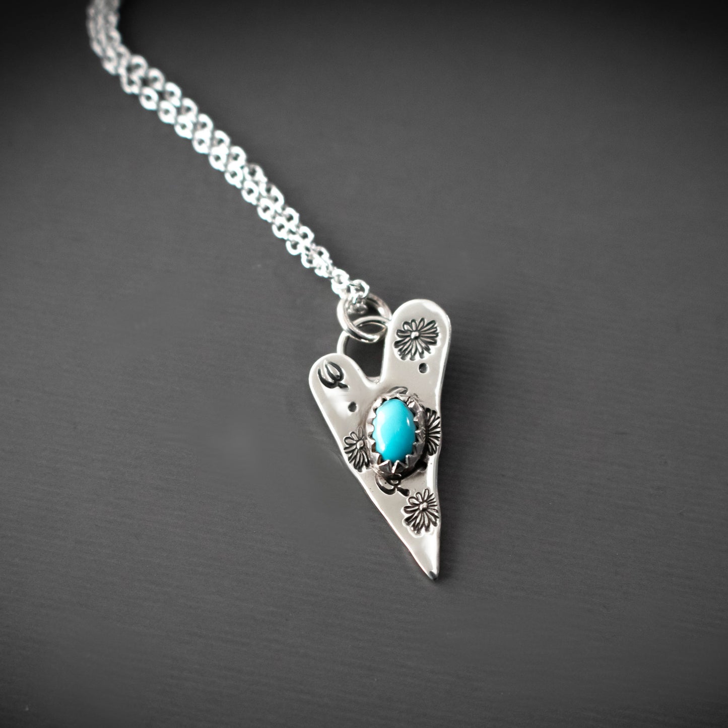 Turquoise Boho Sterling Silver Heart Necklace-Womens-LittleGreenRoomJewelry-LittleGreenRoomJewelry