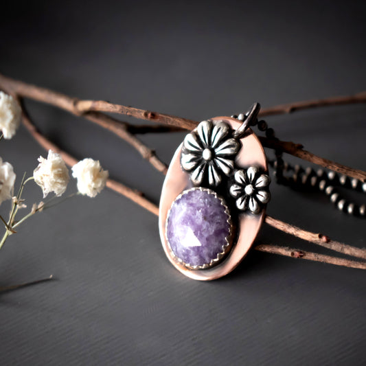 Spring Flower Lepidolite Copper Necklace-Womens-LittleGreenRoomJewelry-LittleGreenRoomJewelry