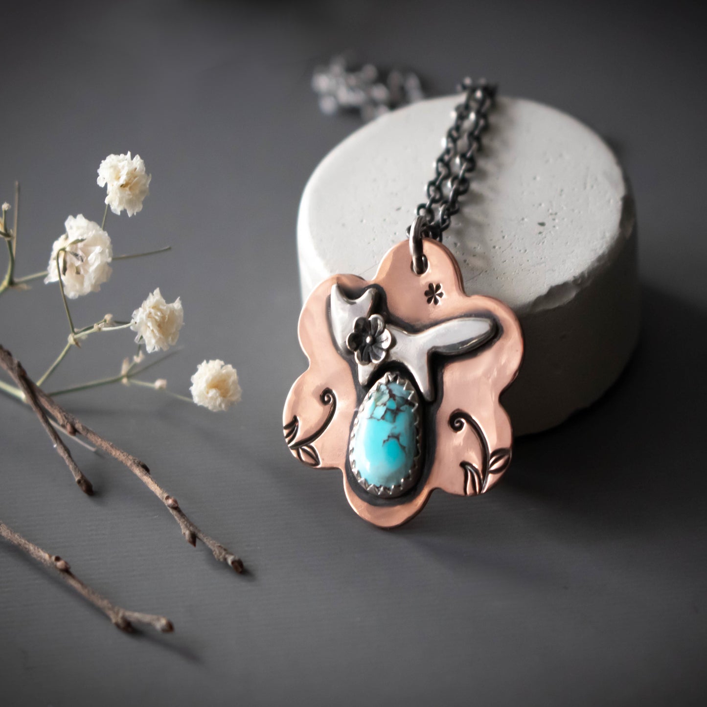 The Fox And The Flower Turquoise Necklace-Womens-LittleGreenRoomJewelry-LittleGreenRoomJewelry