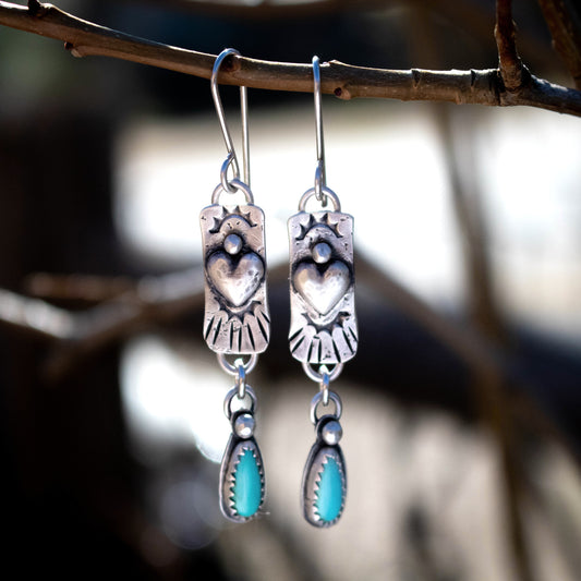 Natural Lone Mountain Turquoise Heart Drop Earrings