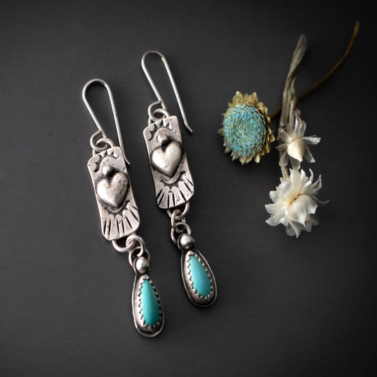 Natural Lone Mountain Turquoise Heart Drop Earrings