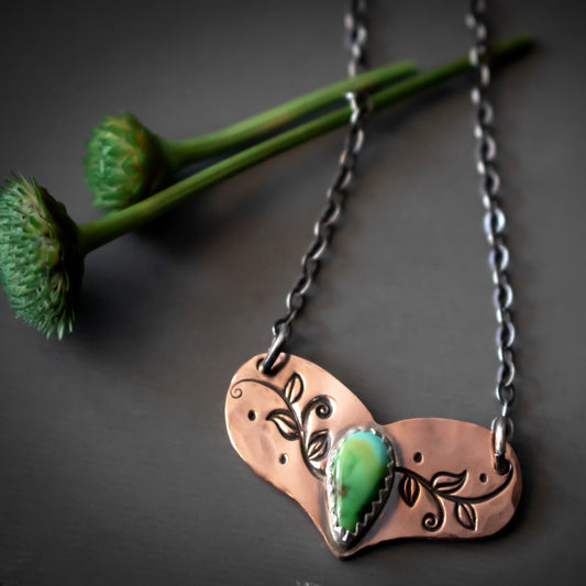Lighthearted Sonoran Gold Turquoise Copper Hammered Heart Necklace-Womens-LittleGreenRoomJewelry-LittleGreenRoomJewelry