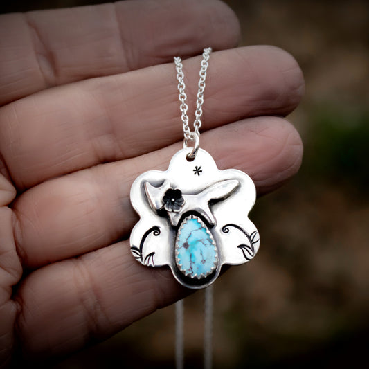 Sterling Silver Golden Hills Silver Fox and Flower Necklace-Womens-LittleGreenRoomJewelry-LittleGreenRoomJewelry