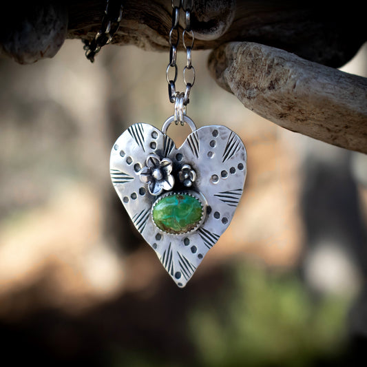 Always Loved Sterling Silver Sonoran Gold Turquoise Heart Necklace-Womens-LittleGreenRoomJewelry-LittleGreenRoomJewelry