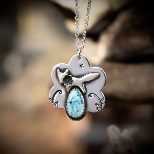 Sterling Silver Golden Hills Silver Fox and Flower Necklace-Womens-LittleGreenRoomJewelry-LittleGreenRoomJewelry
