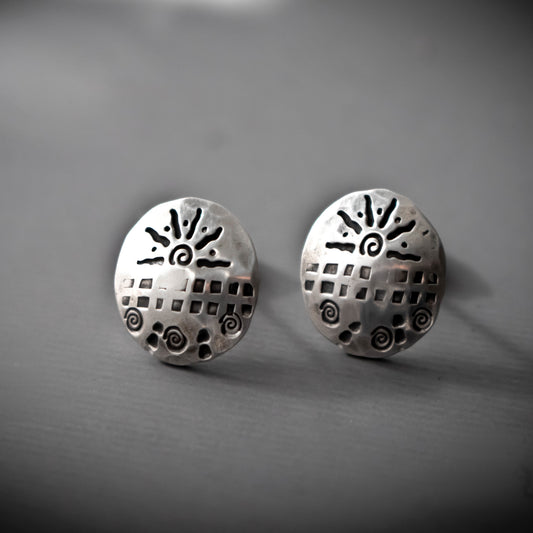 Western Sun Hammered Sterling Silver Stud Earrings-Womens-LittleGreenRoomJewelry-LittleGreenRoomJewelry