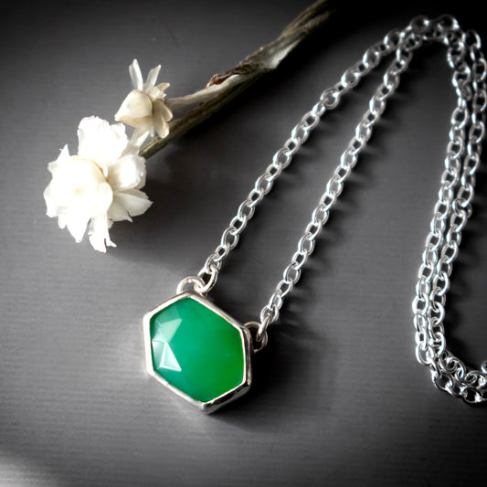 Faceted Hexagon Chrysoprase Necklace-Womens-LittleGreenRoomJewelry-LittleGreenRoomJewelry