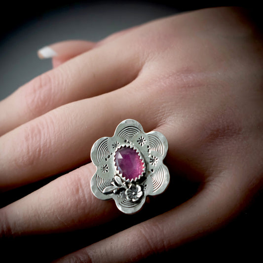 Pink Sapphire Flower Ring-Womens-LittleGreenRoomJewelry-LittleGreenRoomJewelry