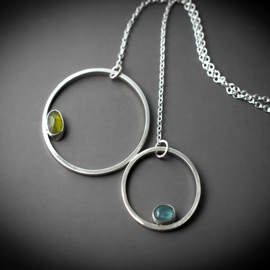 Double Hoop Kyanite And Vesuvianite Gemstone Necklace-Womens-LittleGreenRoomJewelry-LittleGreenRoomJewelry