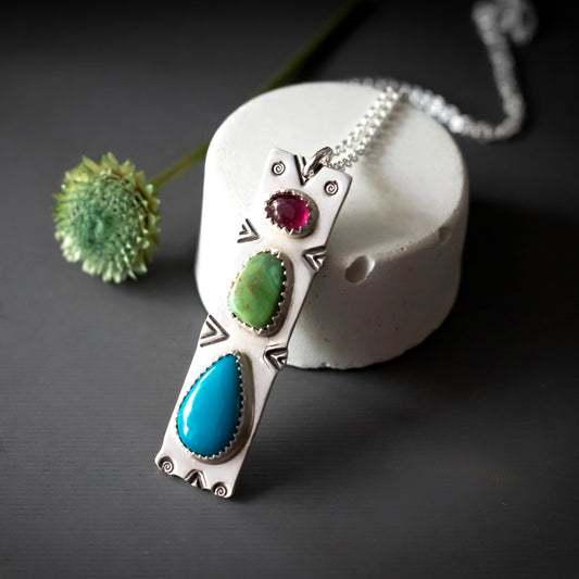 Summer Fiesta Pink Sapphire And Turquoise Necklace-Womens-LittleGreenRoomJewelry-LittleGreenRoomJewelry