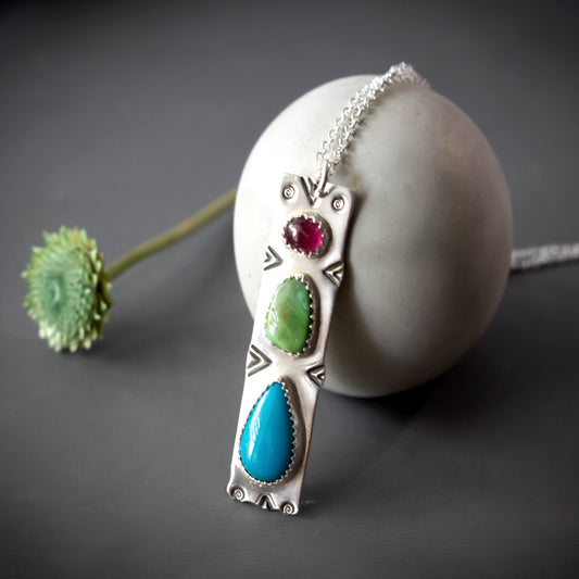 Summer Fiesta Pink Sapphire And Turquoise Necklace-Womens-LittleGreenRoomJewelry-LittleGreenRoomJewelry