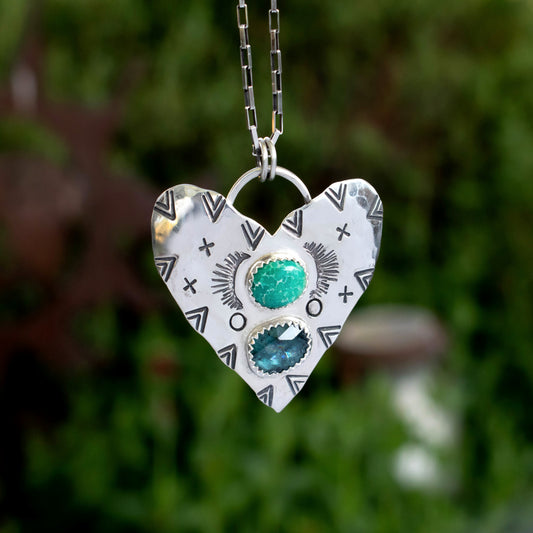 Emerald Valley Turquoise And Moss Kyanite Heart Necklace-Womens-LittleGreenRoomJewelry-LittleGreenRoomJewelry